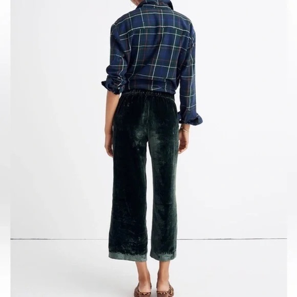 Madewell Green Velvet Huston Pull-On Crop Pants in Emerald Green- Size Small - Picture 2 of 9